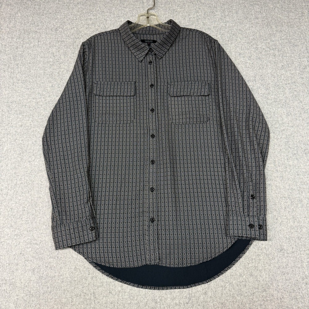 bobi BLACK | Button Down Shirt | Size M | Navy Grey | Geometric High-Low Pockets